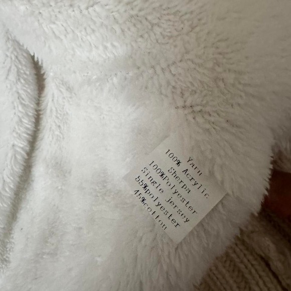 Cable knit faux fur hood cardigan Medium Y2K Cream Brown - Picture 7 of 7